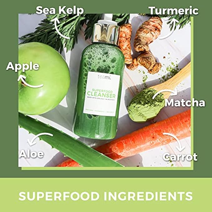 teami SUPERFOOD DAILY FACIAL CLEANSER - 4 OZ - FACE WASH FOR WOMEN MADE WITH ORGANIC INGREDIENTS LIKE ALOE, TURMERIC, MATCHA, AND SEA KELP - FACE CLEANSER SUITABLE FOR ALL SKIN TYPES - Image 3